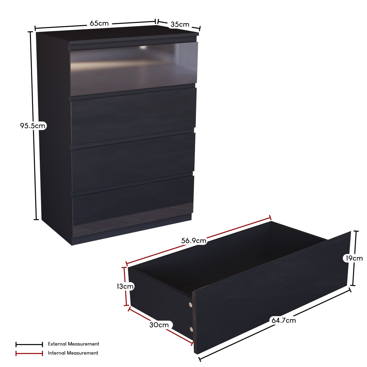 Glinton 4-Drawer Chest High Gloss, Black