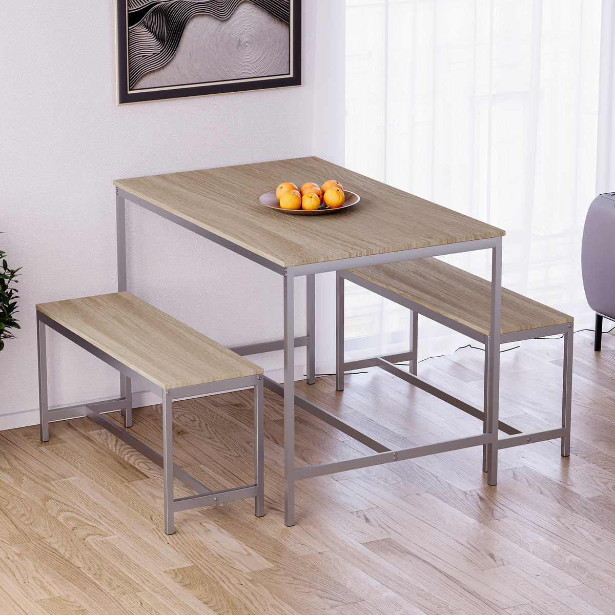 Roslyn 4-Seater Dining Table With Bench Set - Oak