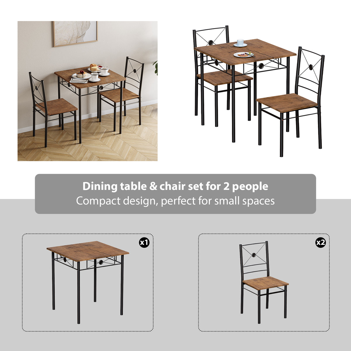 Roslyn 2-Seater Dining Set - Dark Wood