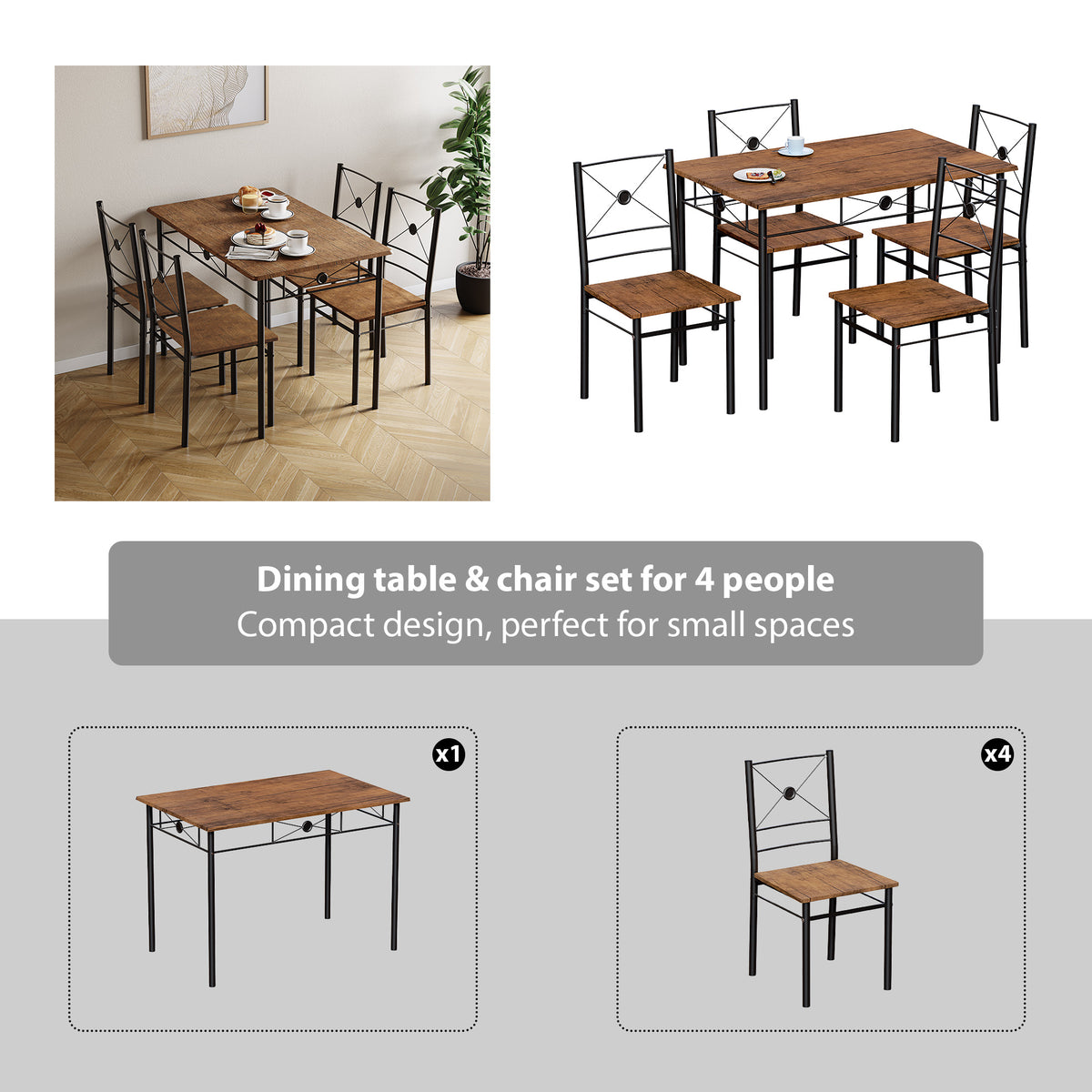 Roslyn 4-Seater Dining Set - Dark Wood