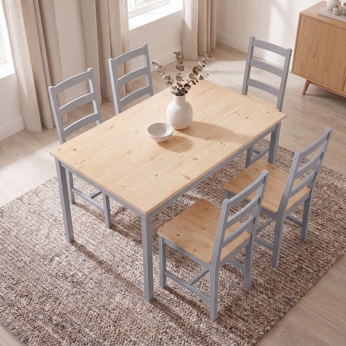 Yorkshire 4-Seater Dining Set - Grey & Pine