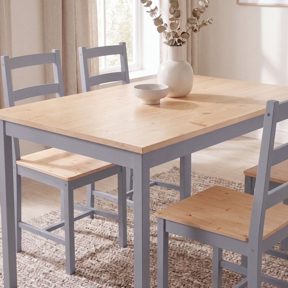 Yorkshire 4-Seater Dining Set - Grey & Pine
