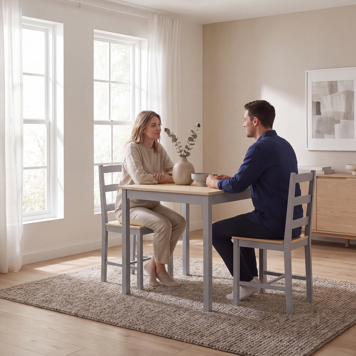 Yorkshire 2-Seater Dining Set, Grey & Pine