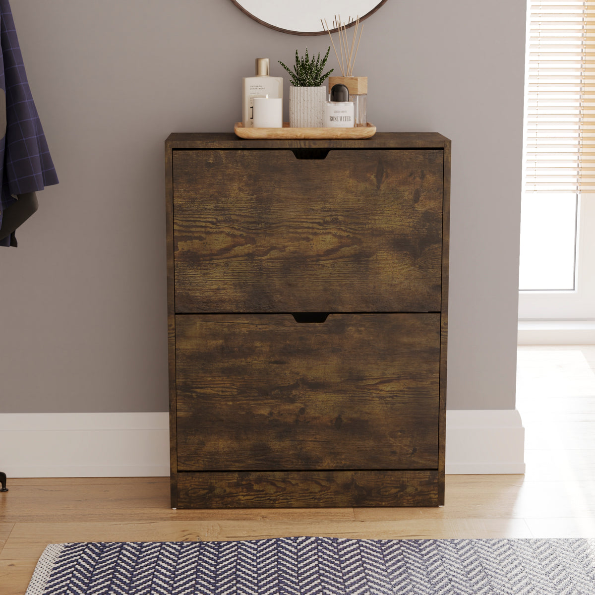 2-Drawer Shoe Cabinet, Dark Wood