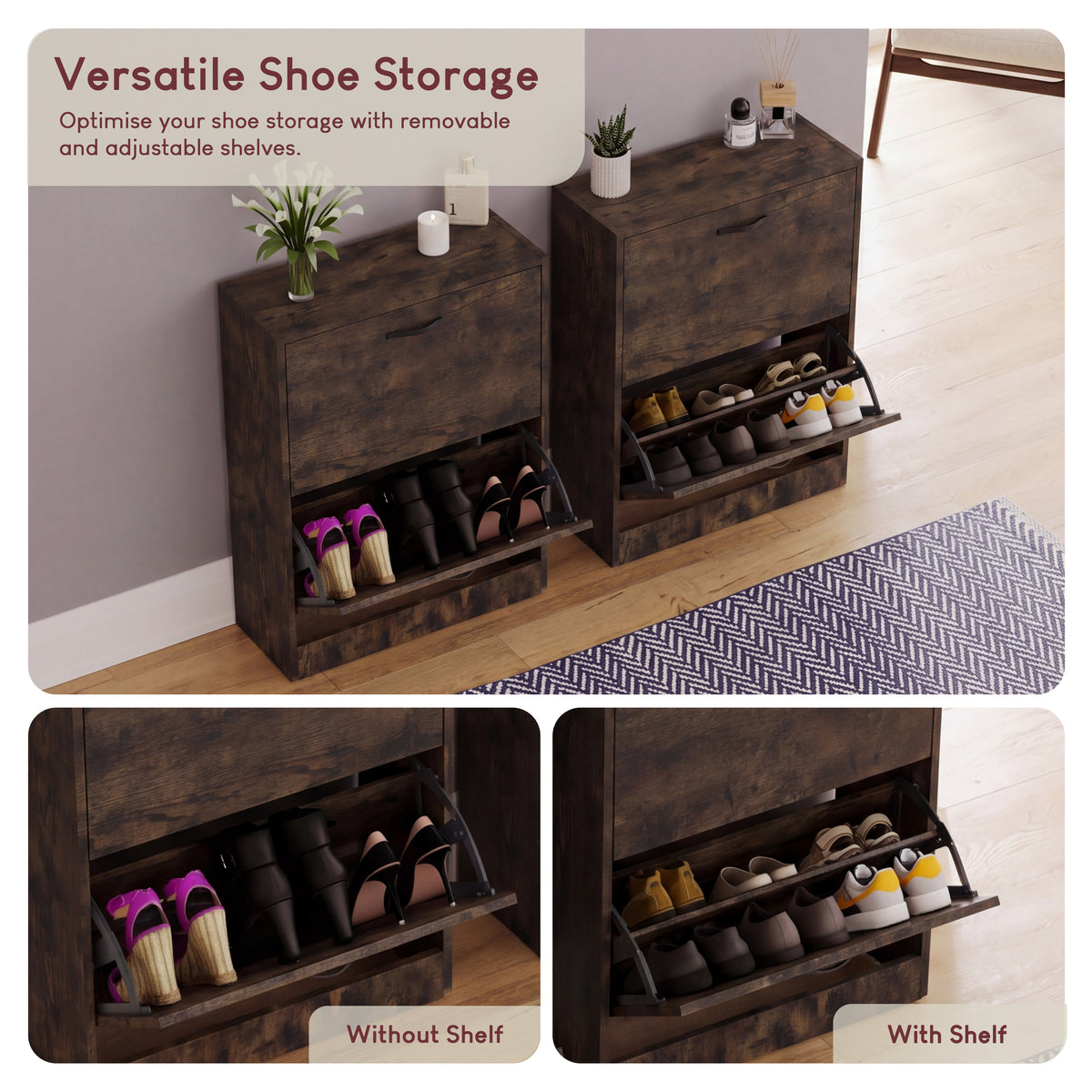 2-Drawer Shoe Cabinet, Dark Wood
