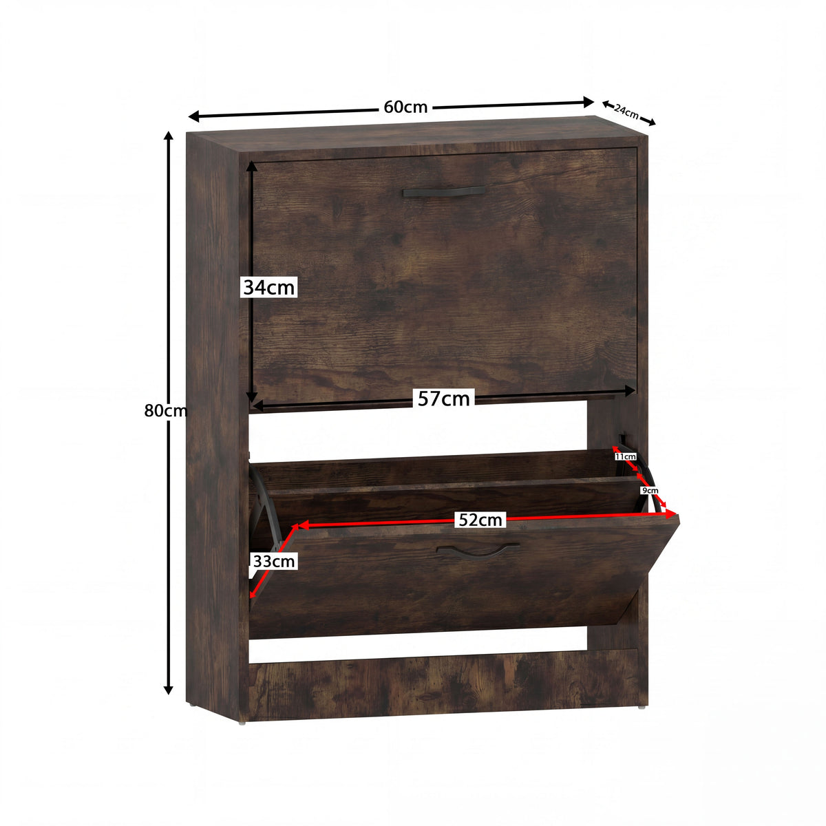 2-Drawer Shoe Cabinet, Dark Wood
