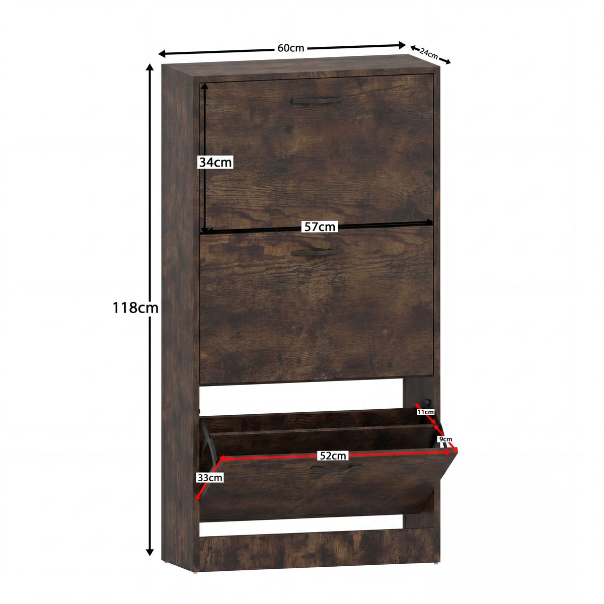 3-Drawer Shoe Cabinet - Dark Wood