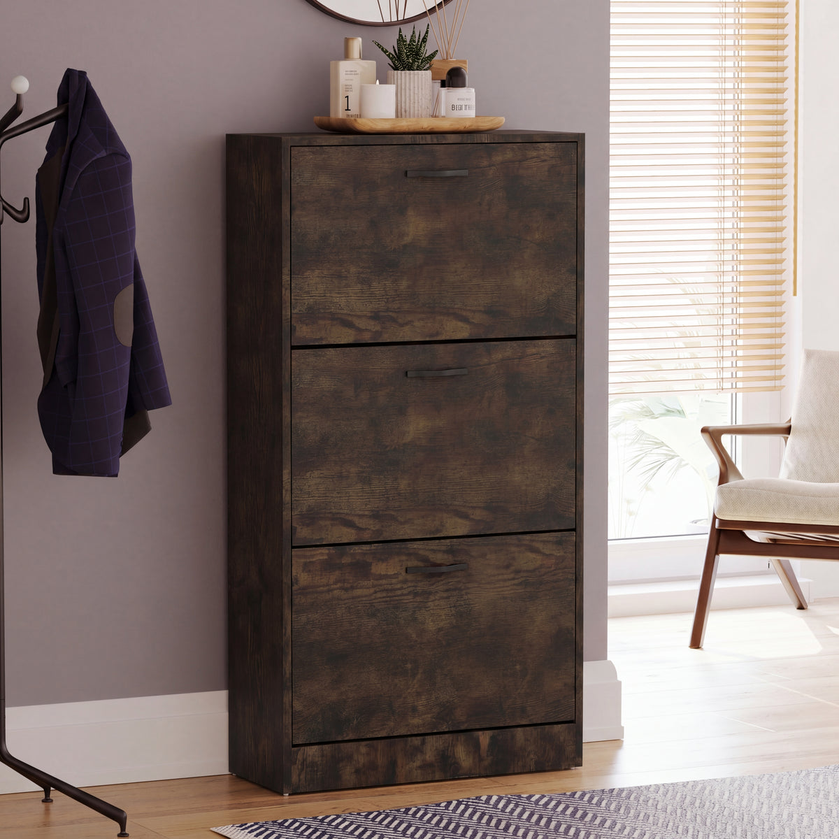 3-Drawer Shoe Cabinet - Dark Wood