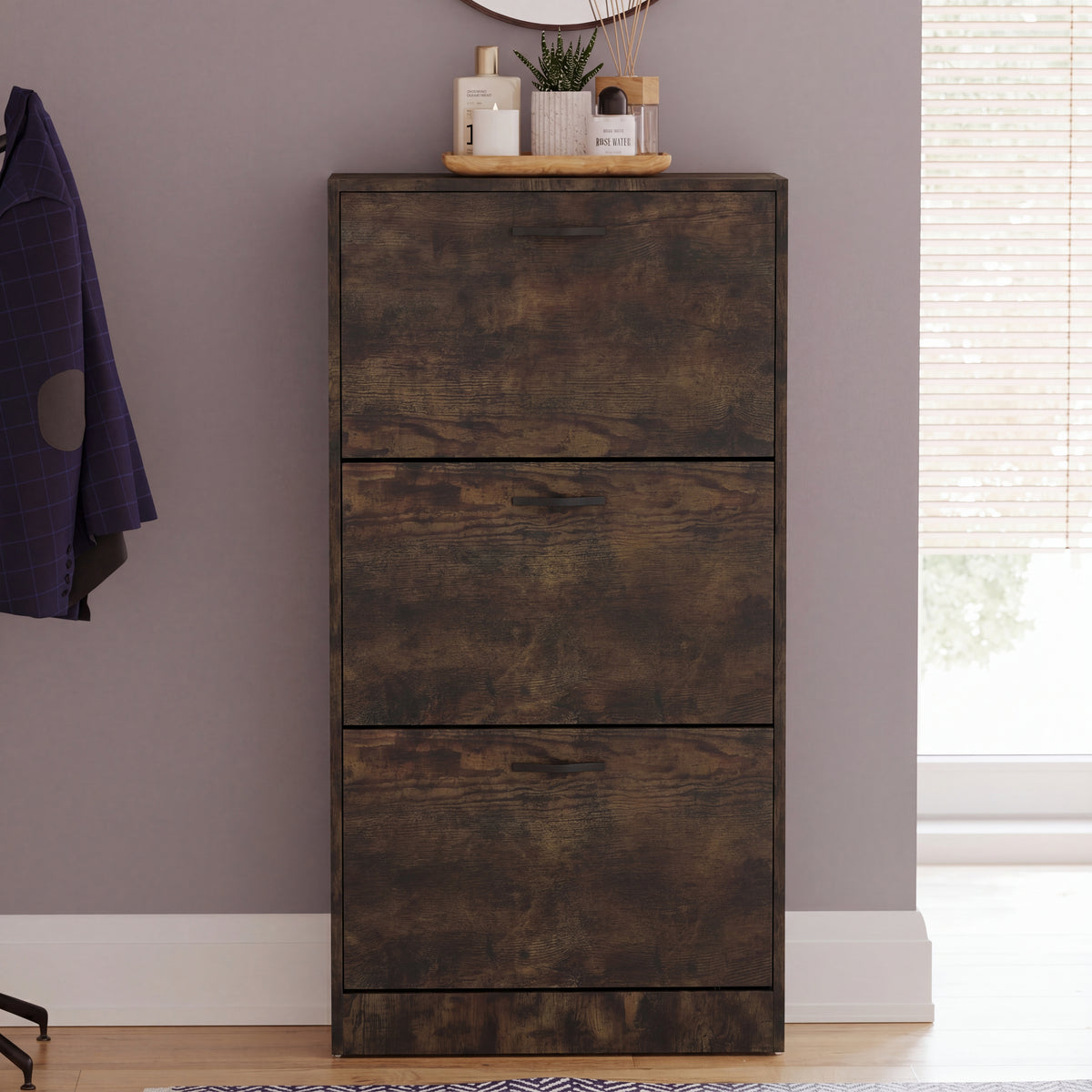 3-Drawer Shoe Cabinet - Dark Wood