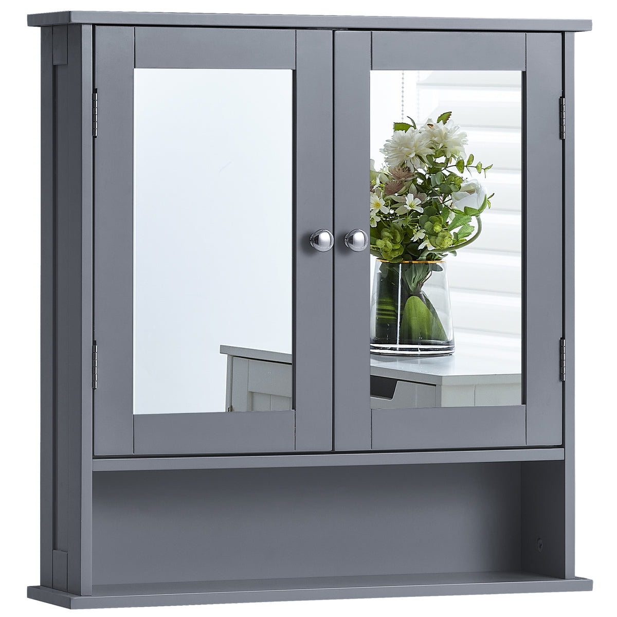 Priano 2 Door Mirrored Wall Cabinet With Shelf, Grey