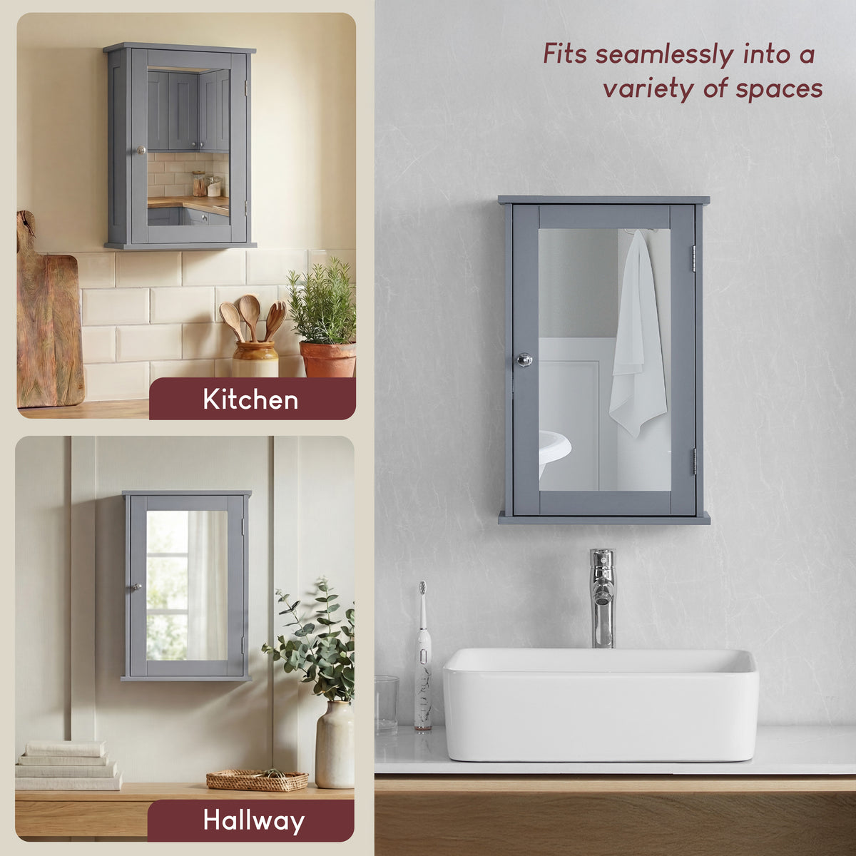Priano 1 Door Mirrored Wall Cabinet, Grey