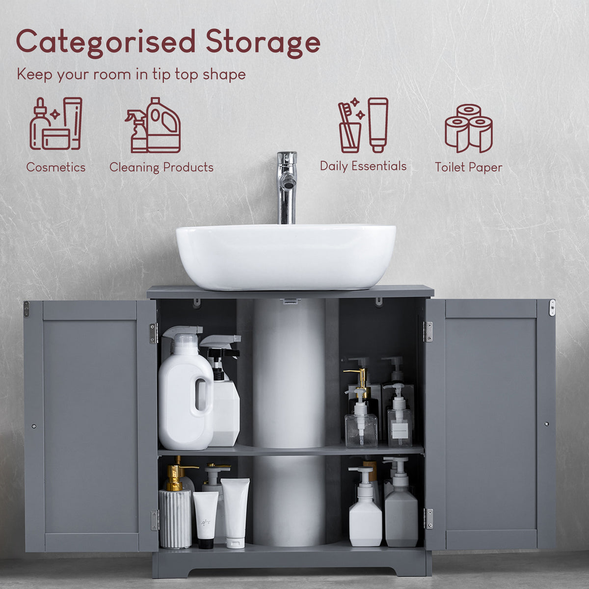 Priano 2 Door Under Sink Cabinet, Grey