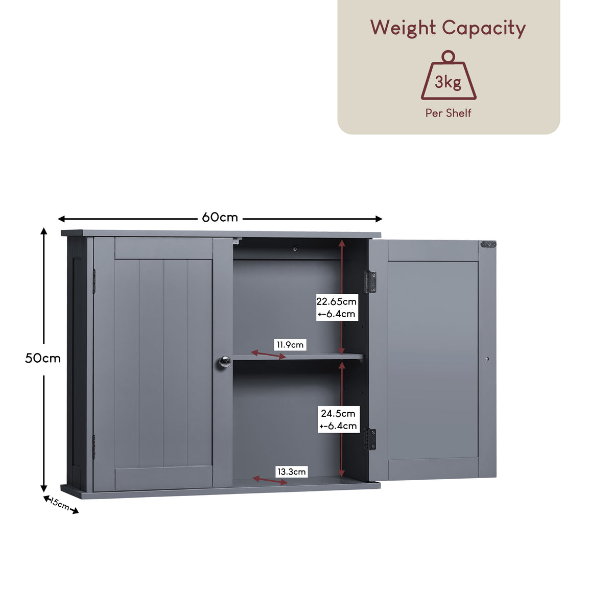 Priano 2 Door Wall Cabinet, Grey