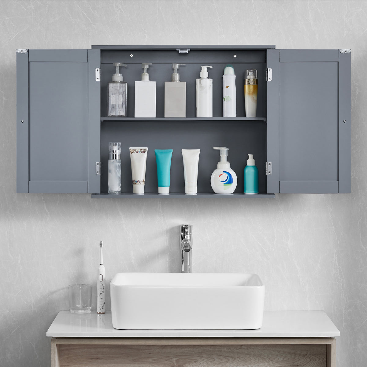 Priano 2 Door Wall Cabinet, Grey