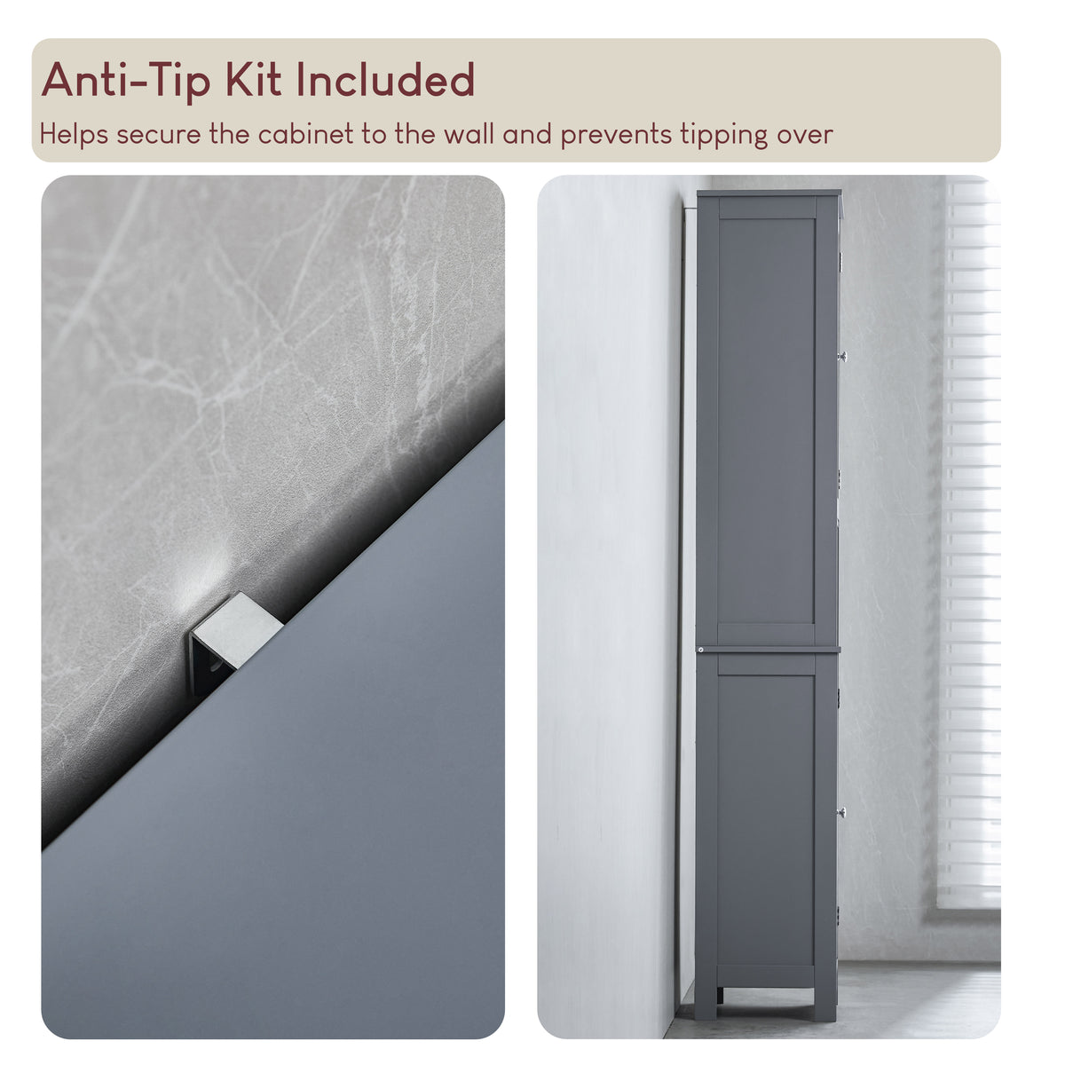 Priano 2 Door Tall Cabinet, Grey