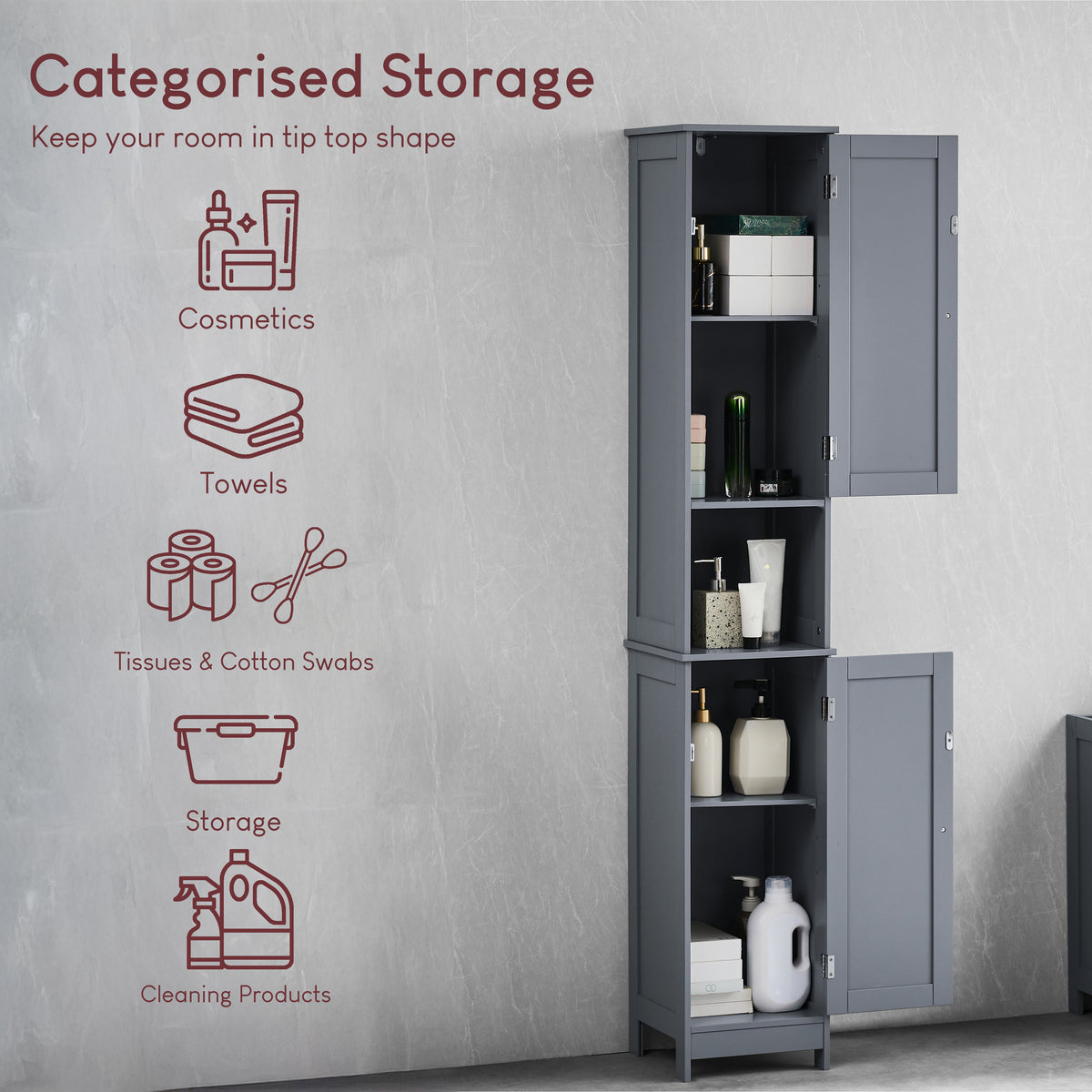 Priano 2 Door Tall Cabinet, Grey