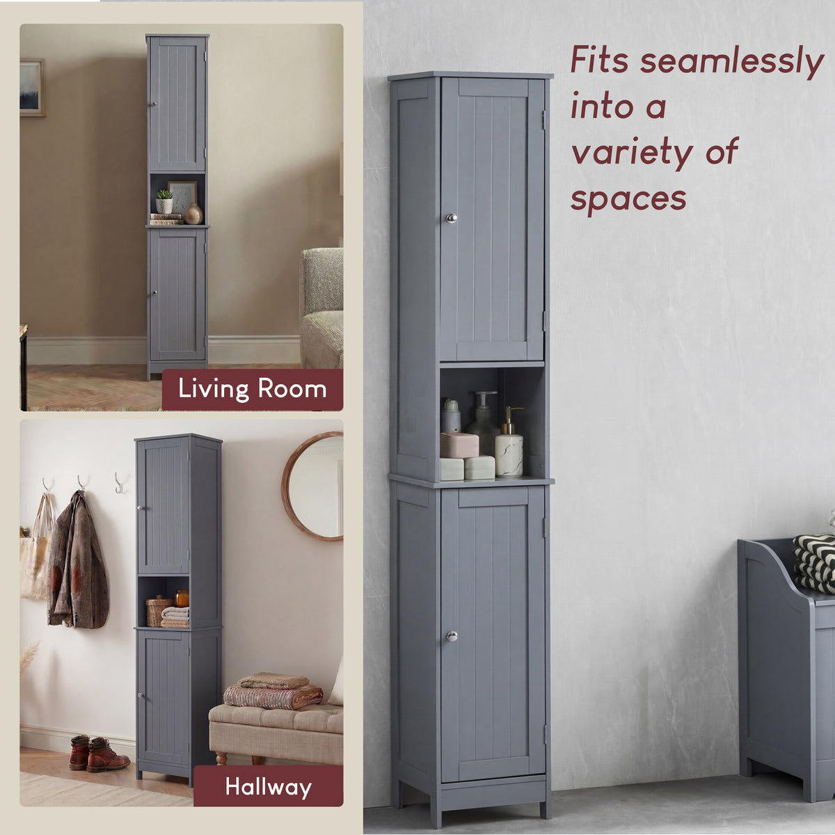 Priano 2 Door Tall Cabinet, Grey