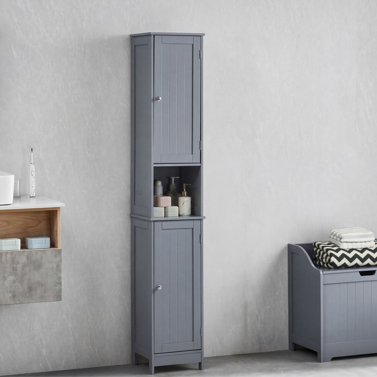 Priano 2 Door Tall Cabinet, Grey