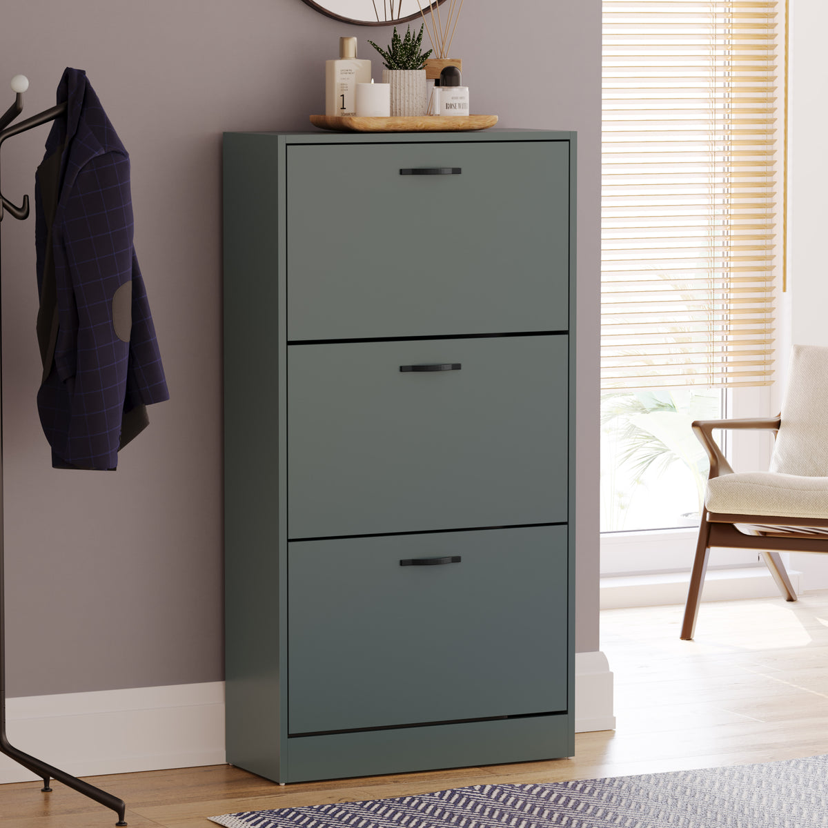 3 Drawer Shoe Cabinet, Jasper Green