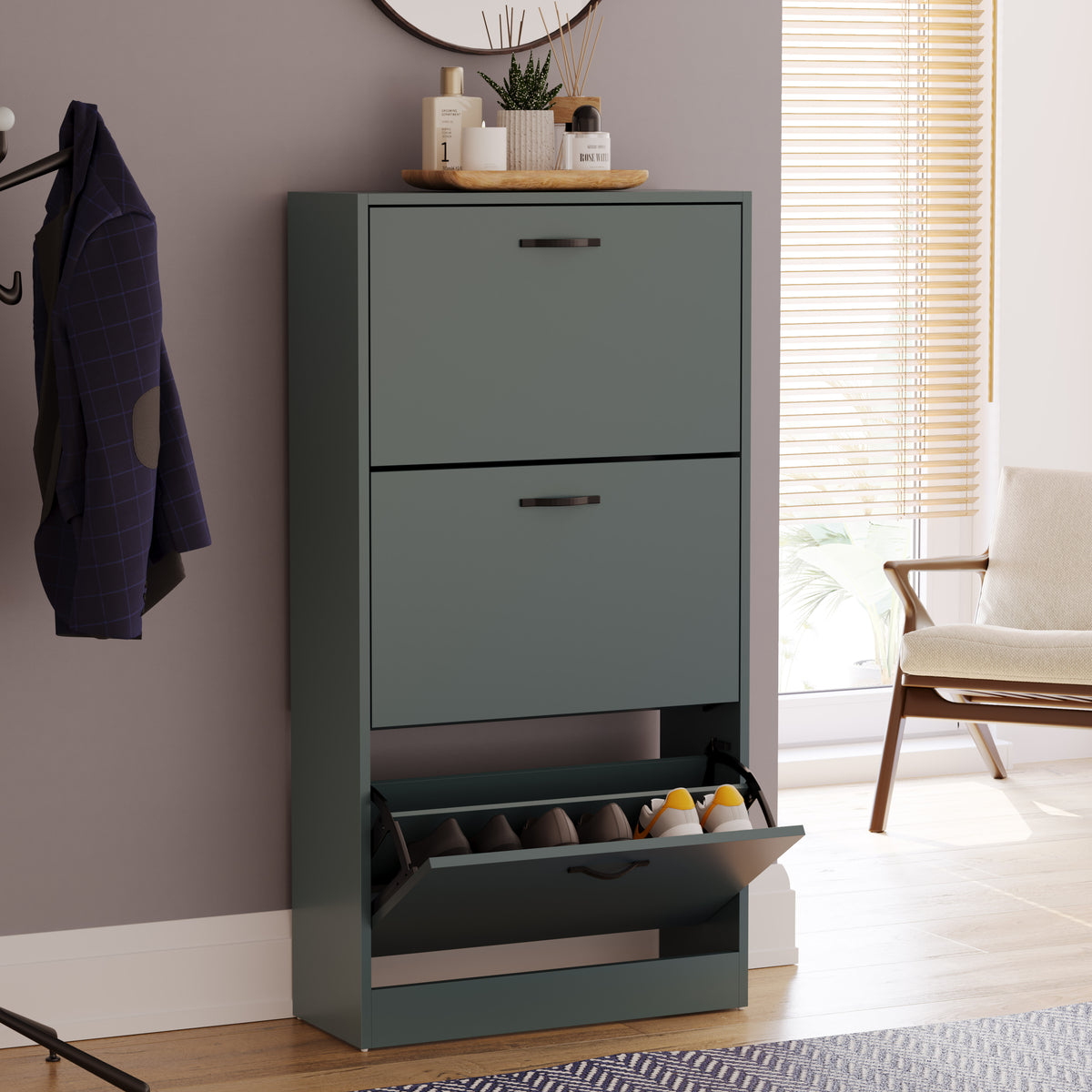 3 Drawer Shoe Cabinet, Jasper Green