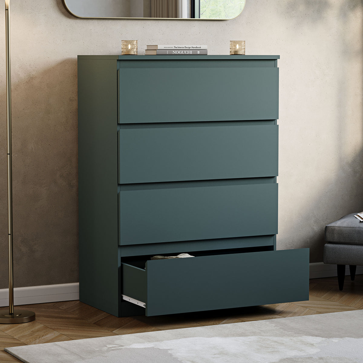 Denver Chest of 4 Drawer, Jasper Green