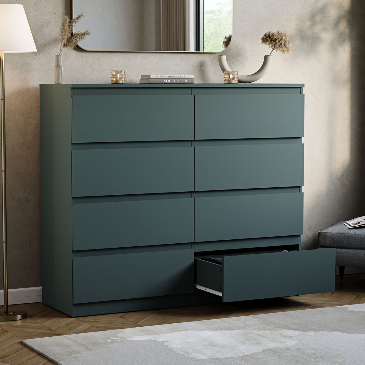 Denver Chest of 8 Drawers, Jasper Green