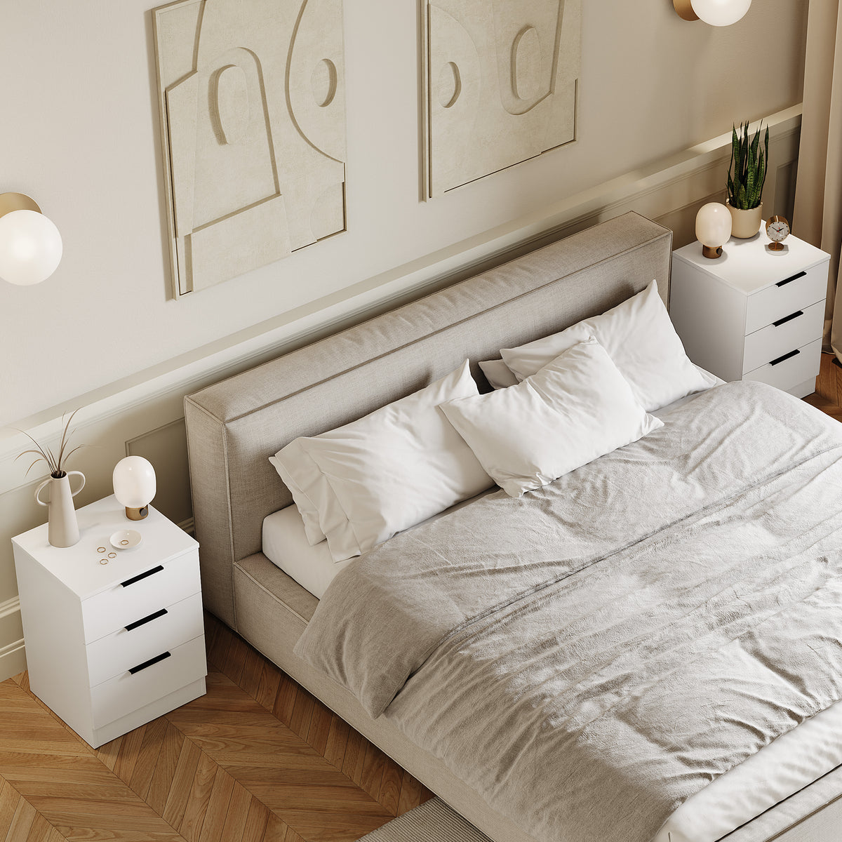 Trega 3 Drawer Bedside Chest, White - Set of 2