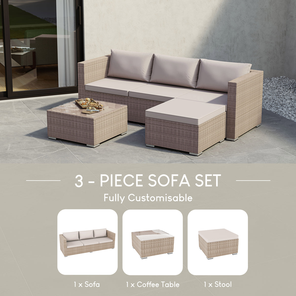Hampton 4-Seater Corner Rattan Set, Natural UKFR