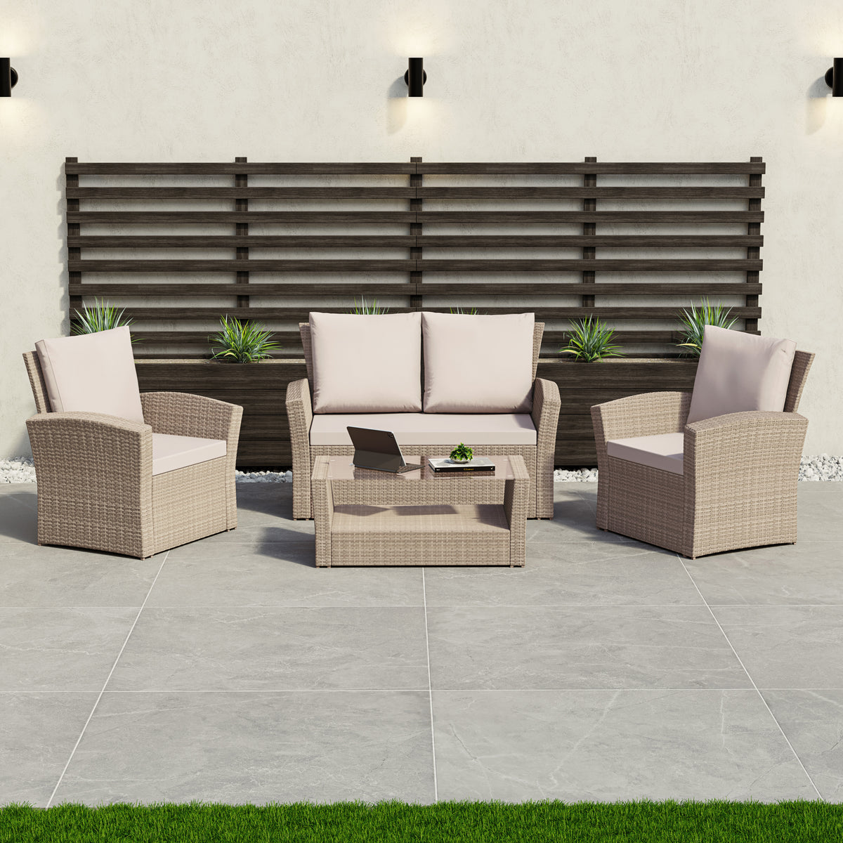 Mylor 4-Seater Rattan Set, Natural UKFR