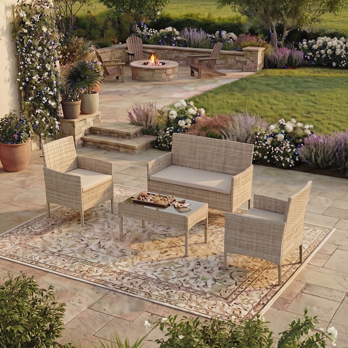 Kendal 4-Piece Rattan Set, Natural UKFR