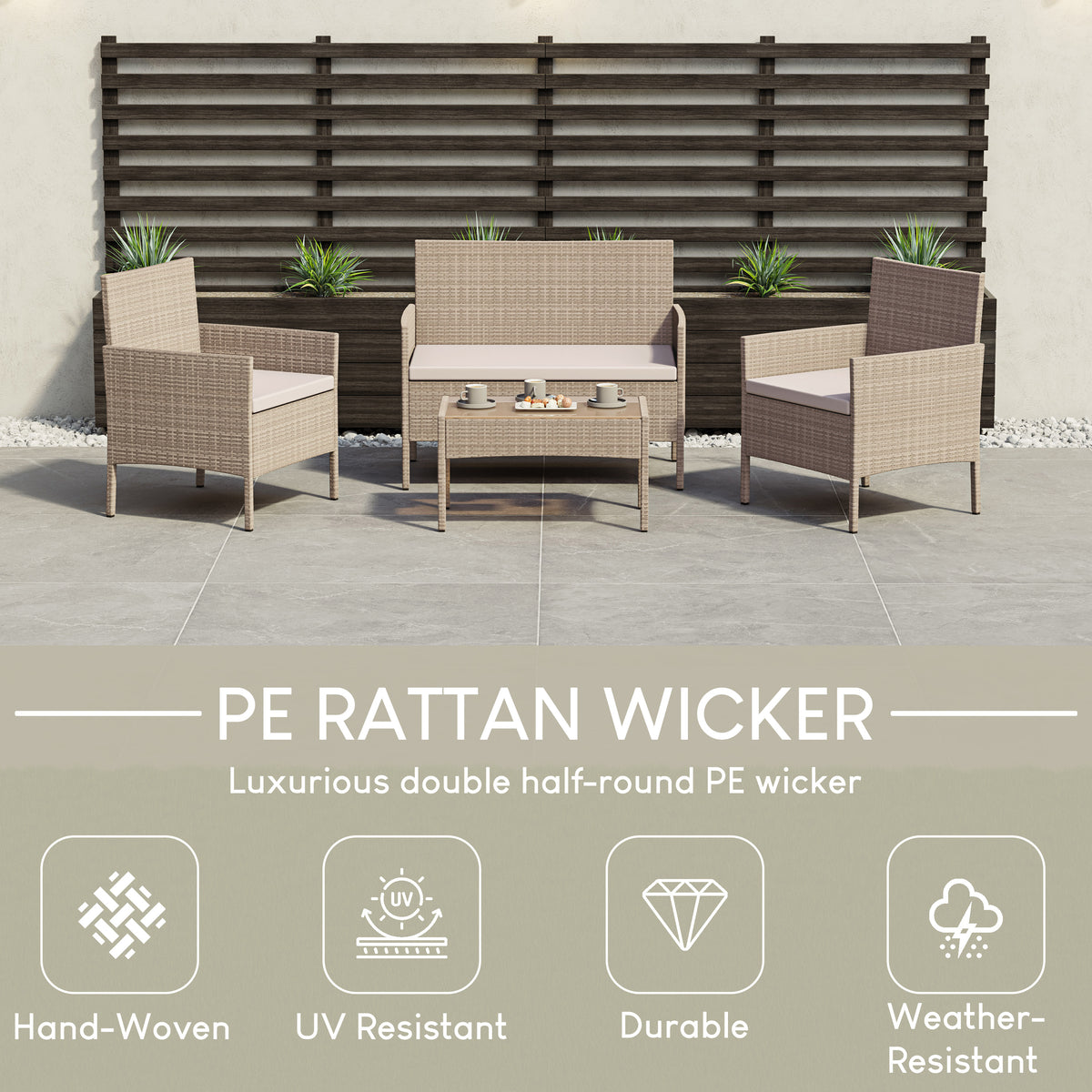 Kendal 4-Piece Rattan Set, Natural UKFR
