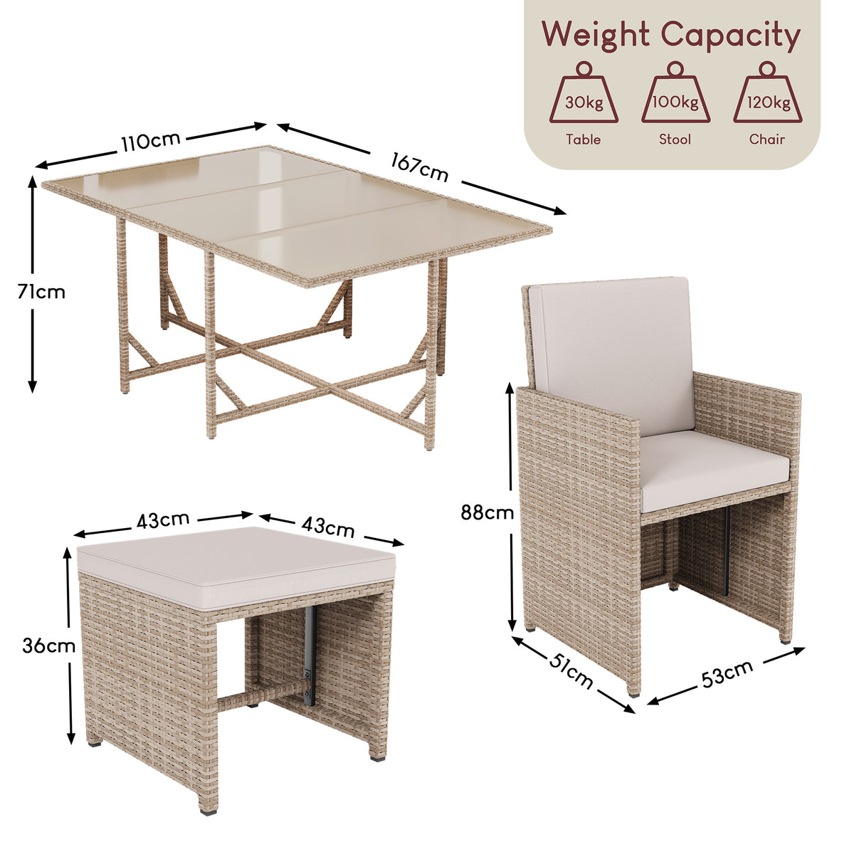 Cuba 10-Seater Rattan Set, Natural UKFR
