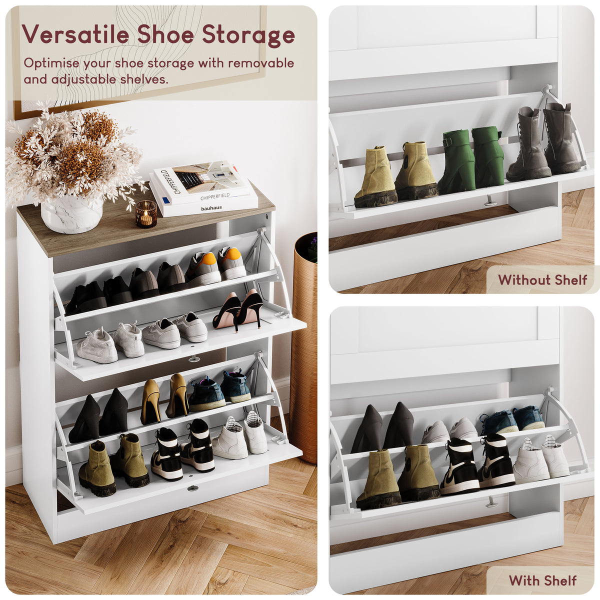 2 Drawer Shoe Cabinet, White & Oak