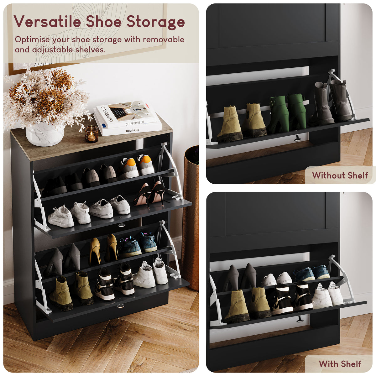 2 Drawer Shoe Cabinet, Black & Oak