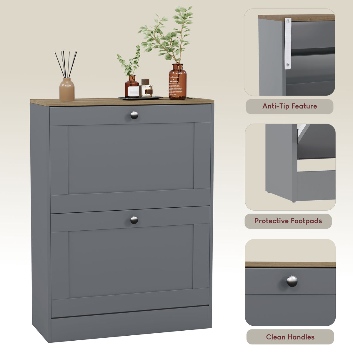 2 Drawer Shoe Cabinet, Grey & Oak