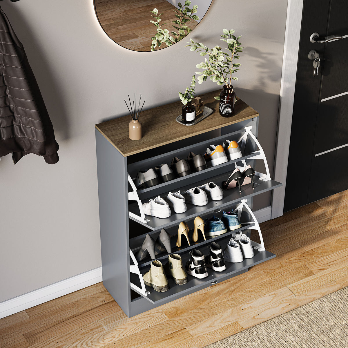 2 Drawer Shoe Cabinet, Grey & Oak