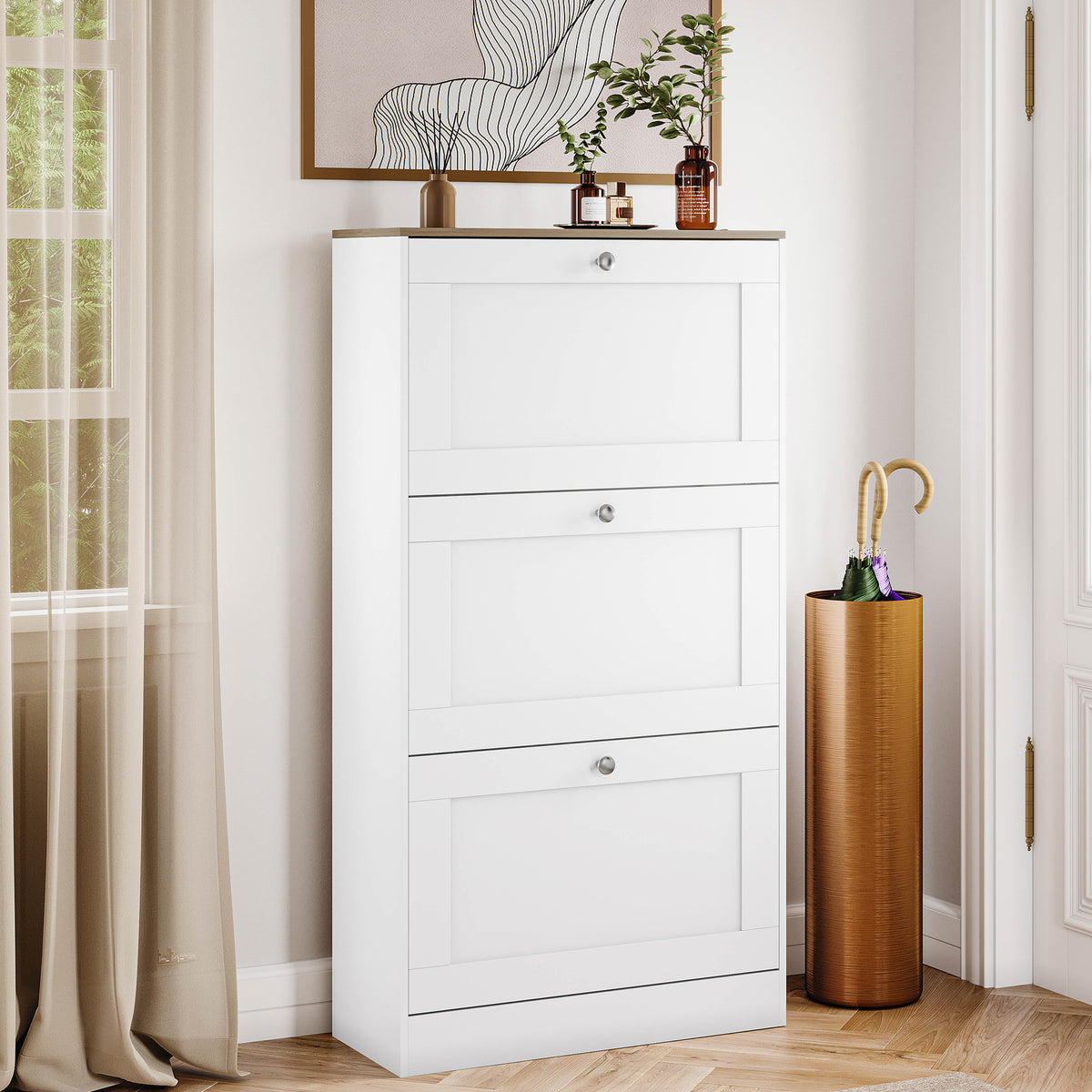 3 Drawer Shoe Cabinet, White & Oak