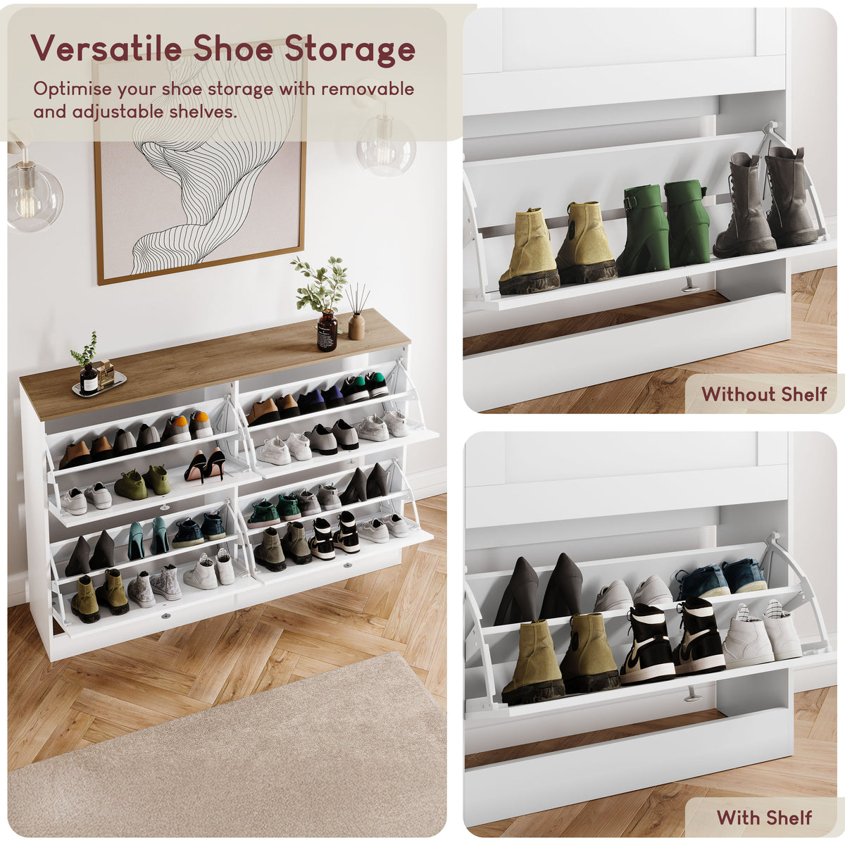 4 Drawer Shoe Cabinet, White & Oak