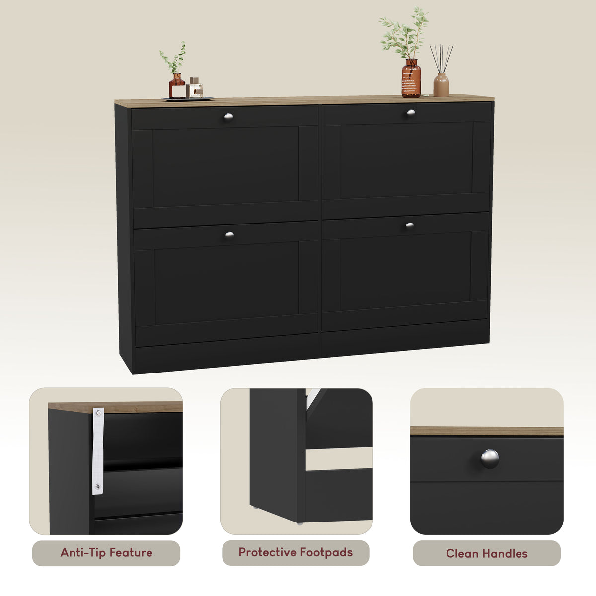 4 Drawer Shoe Cabinet, Black & Oak