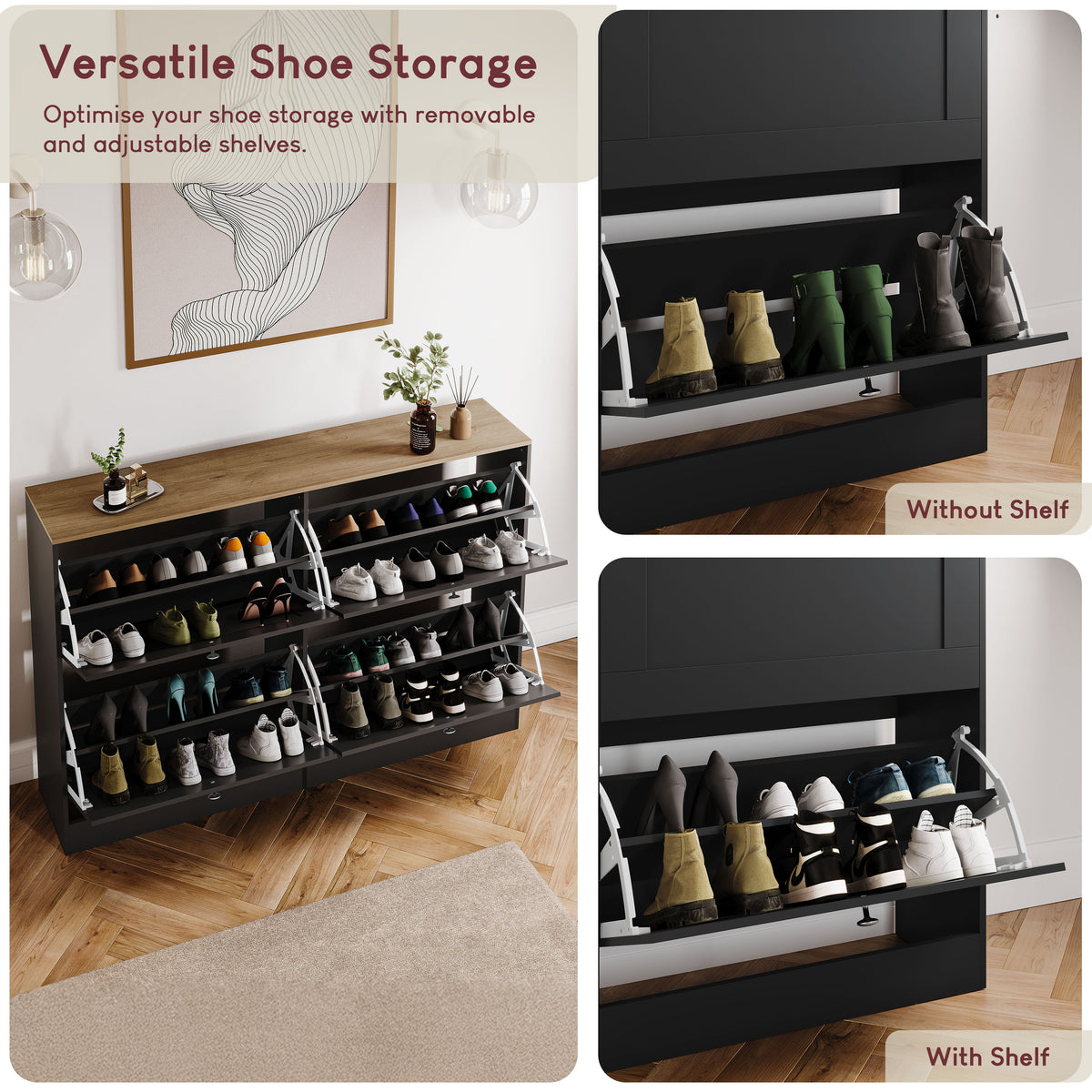 4 Drawer Shoe Cabinet, Black & Oak