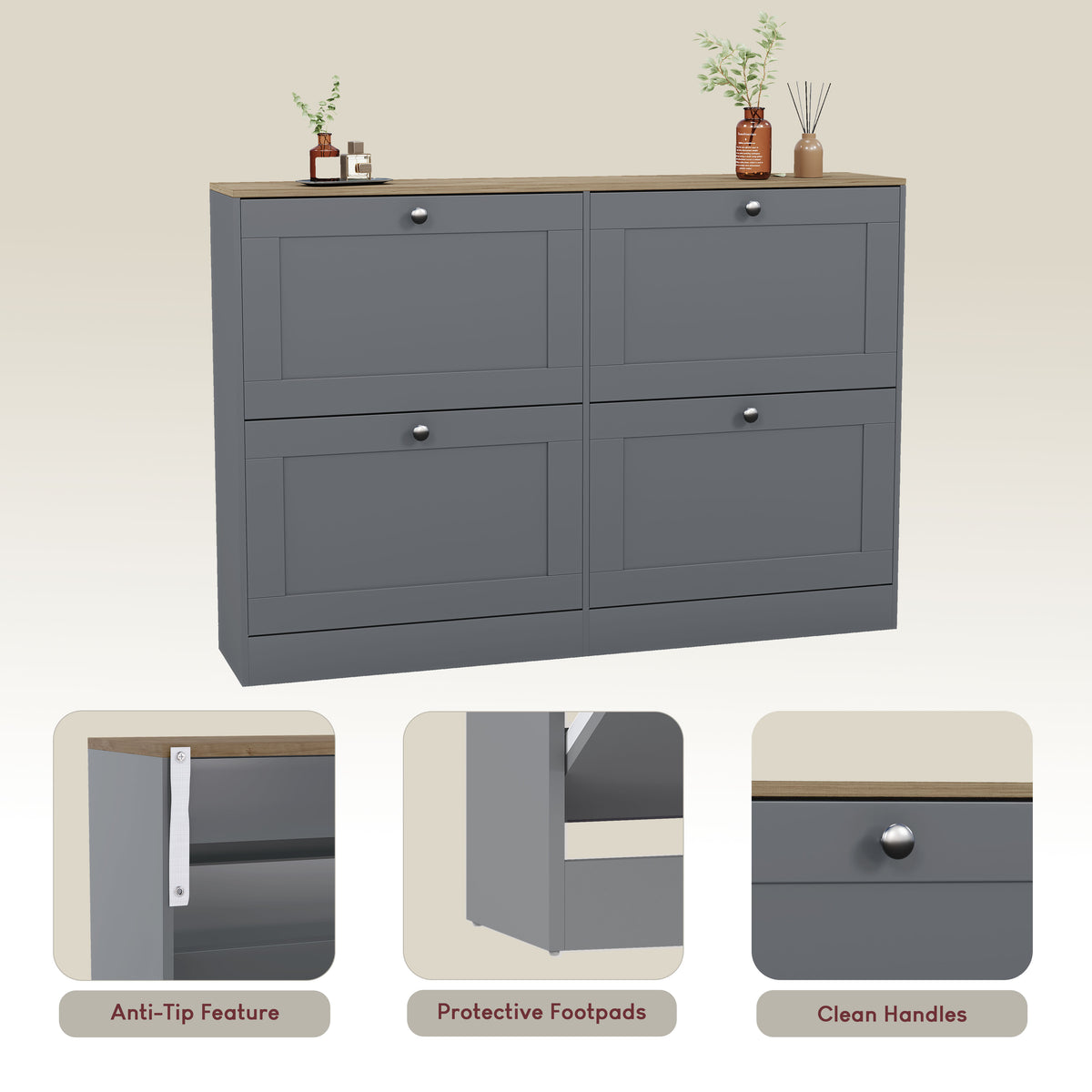 4 Drawer Shoe Cabinet, Grey & Oak