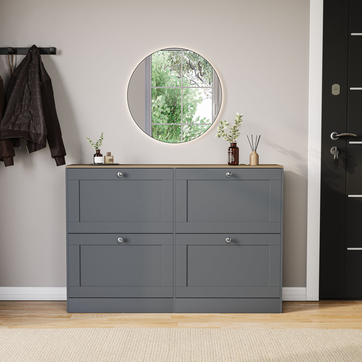 4 Drawer Shoe Cabinet, Grey & Oak