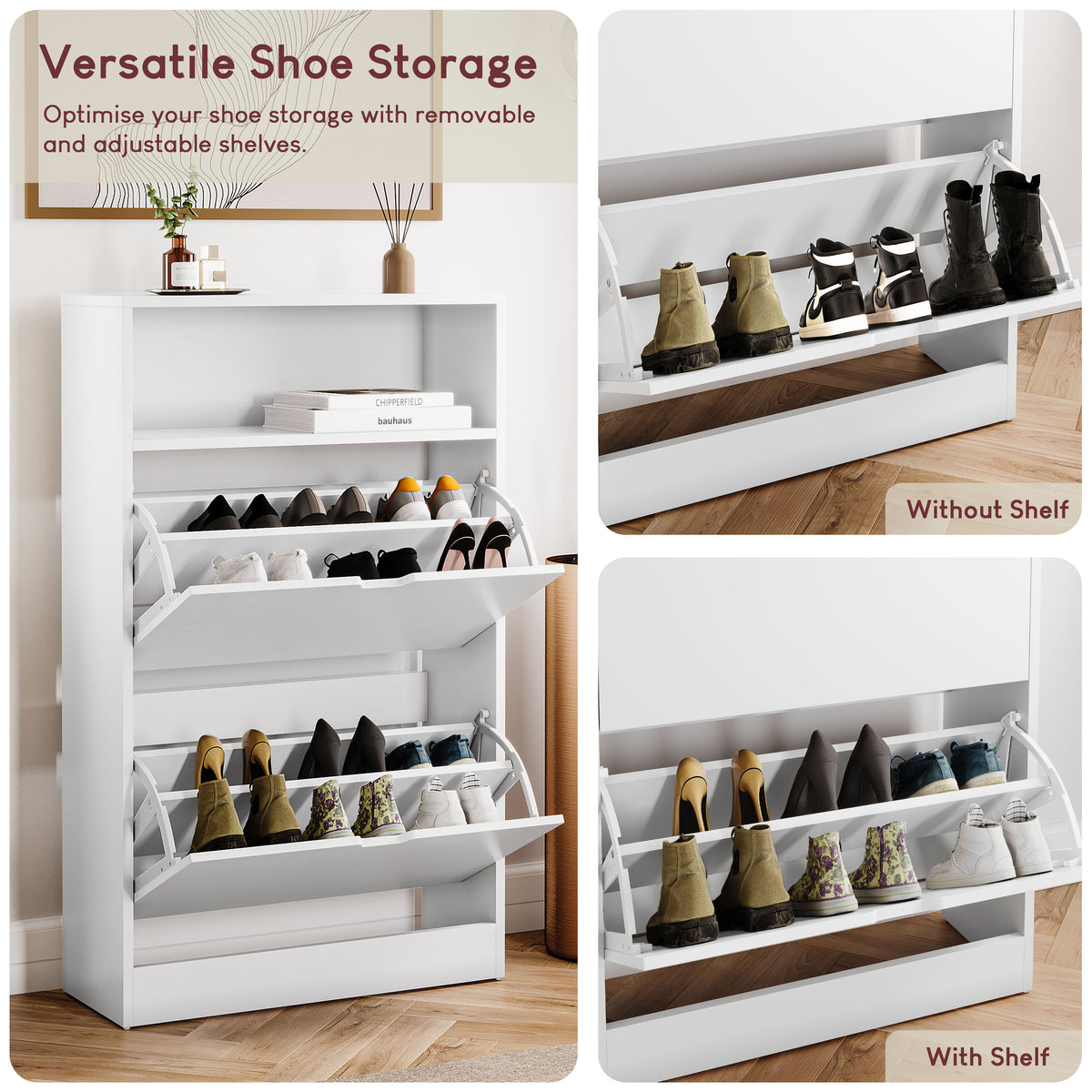 2 Drawer Shoe Cabinet With Shelf, White