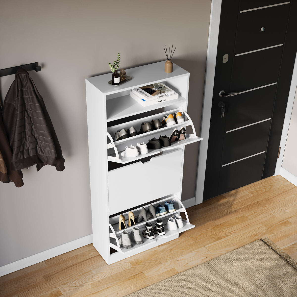3 Drawer Shoe Cabinet With Shelf, White
