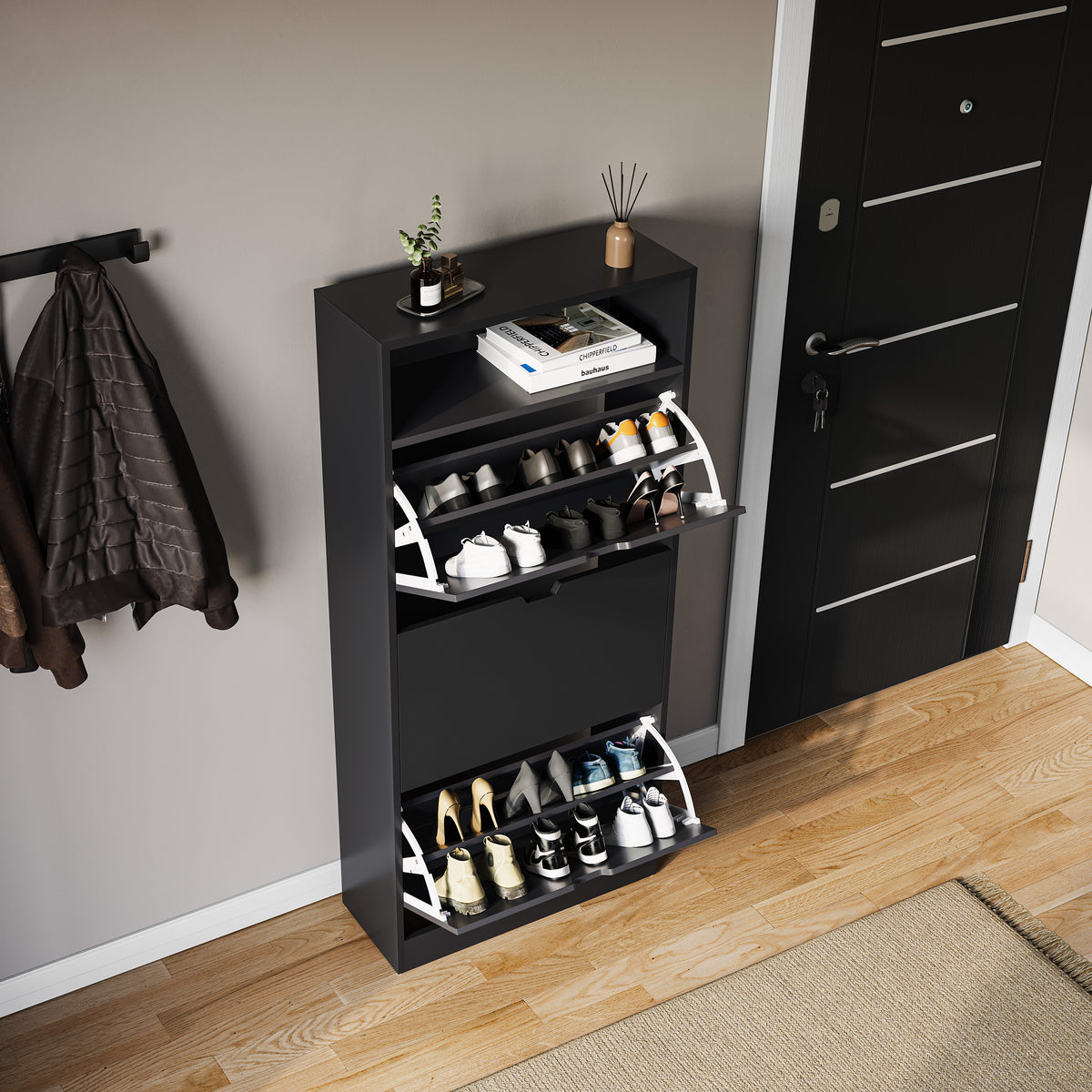 3 Drawer Shoe Cabinet With Shelf, Black