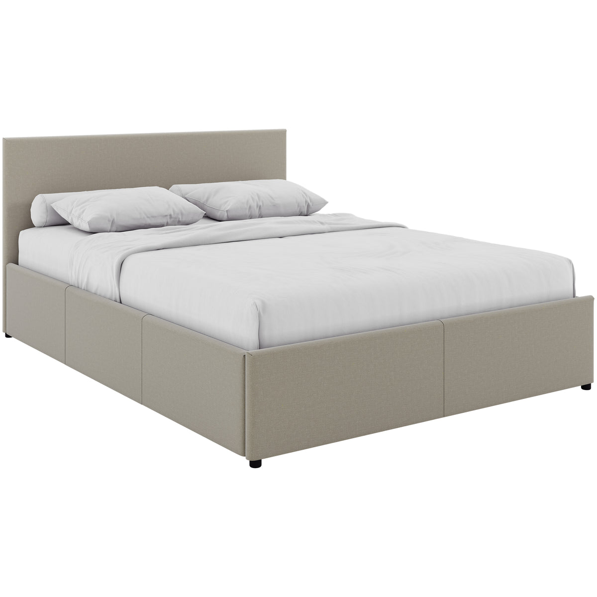 Veronica King Size Linen Ottoman Bed, Beige Linen upholstered ottoman bed with lift-up storage