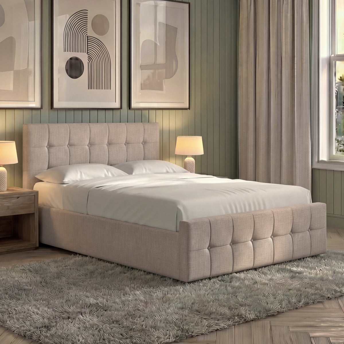 Valentina King Size Linen Ottoman Bed, Beige Linen UKFR