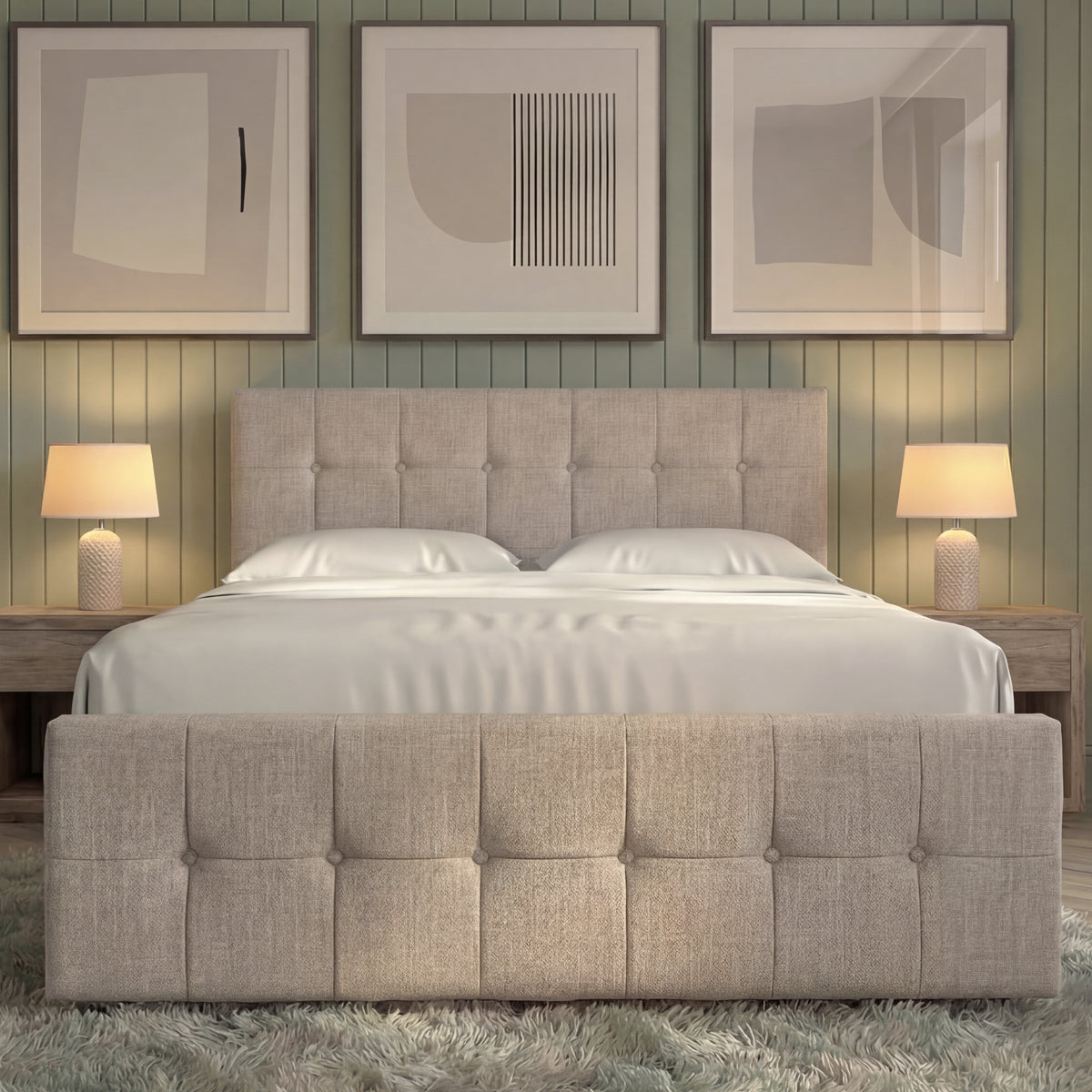 Valentina King Size Linen Ottoman Bed, Beige Linen UKFR
