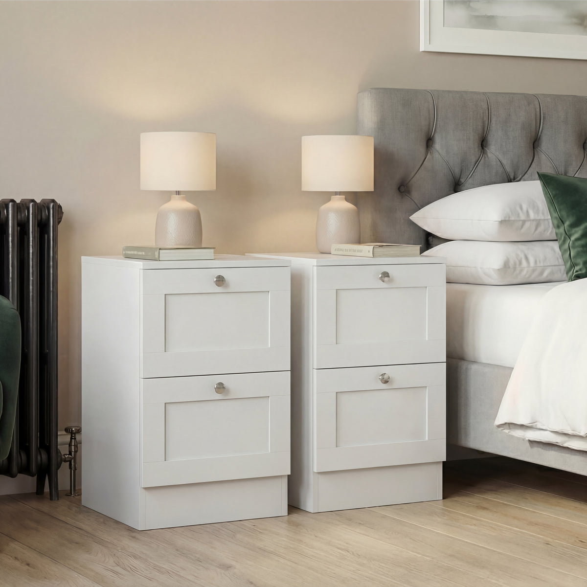 Altino 2 Drawer Bedside Chest Set of 2, White