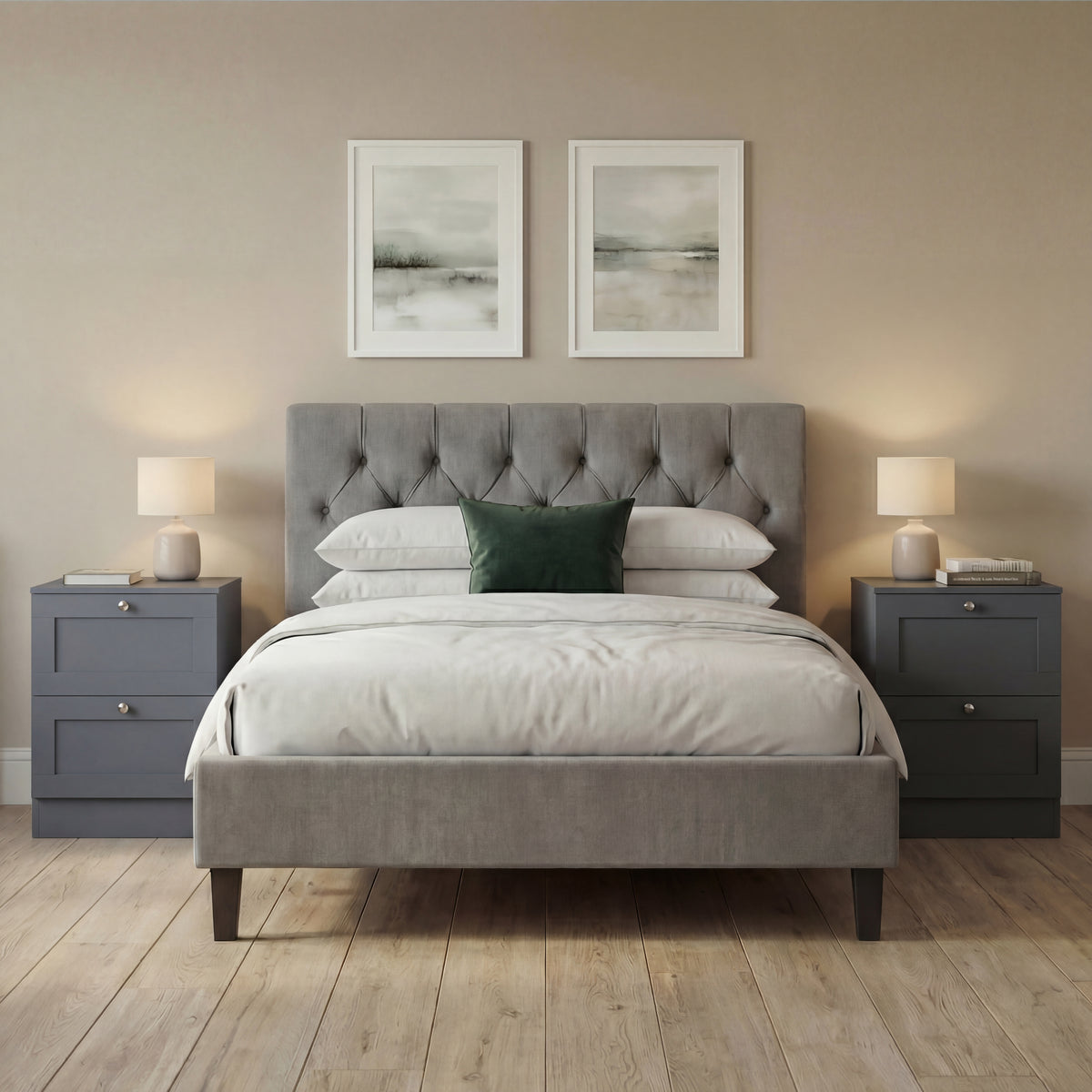 Altino 2 Drawer Bedside Chest Set of 2, Grey